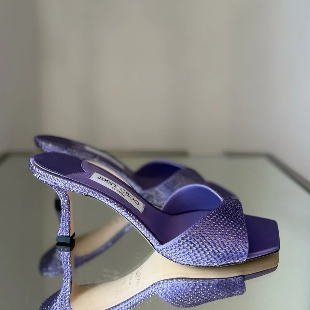 New JIMMY CHOO Skye 70 Crystal-embellished Mules in Satin